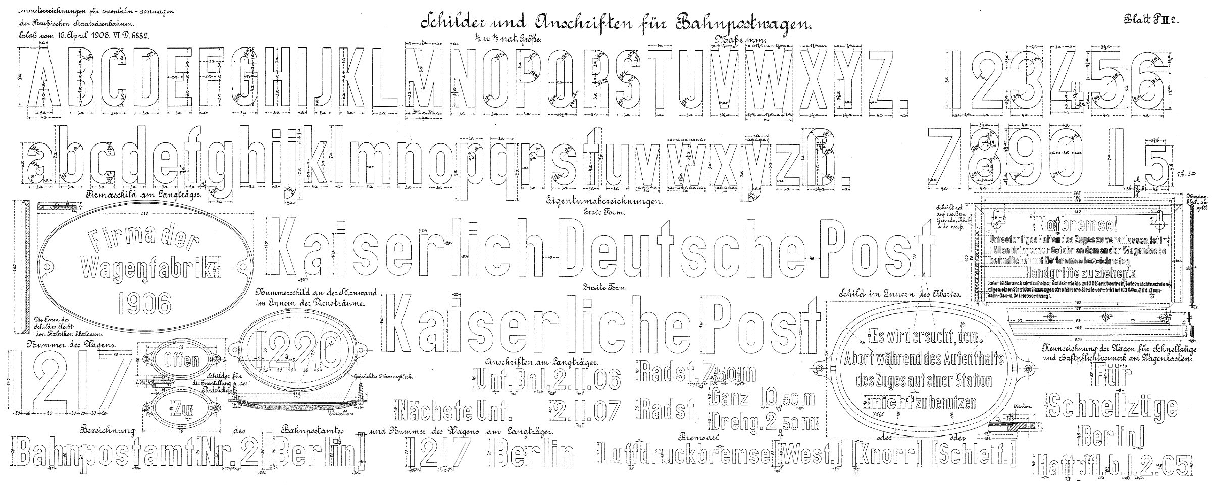Musterzeichnung einer schmalen Groteskschrift der Königlichen Preußischen Eisenbahnverwaltung