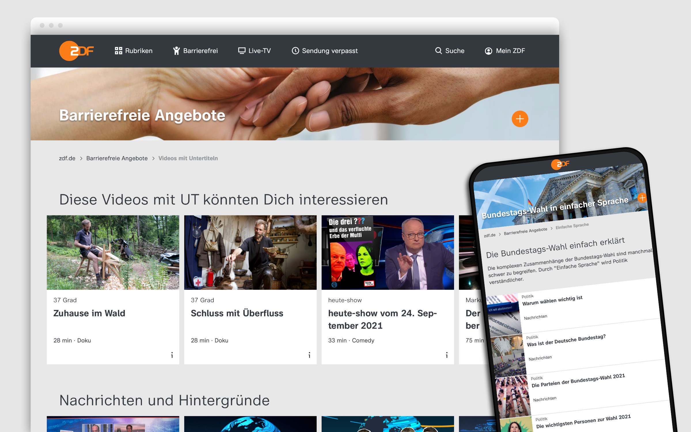 Screenshot ZDF website – barrier-free offers – 1.10.2021