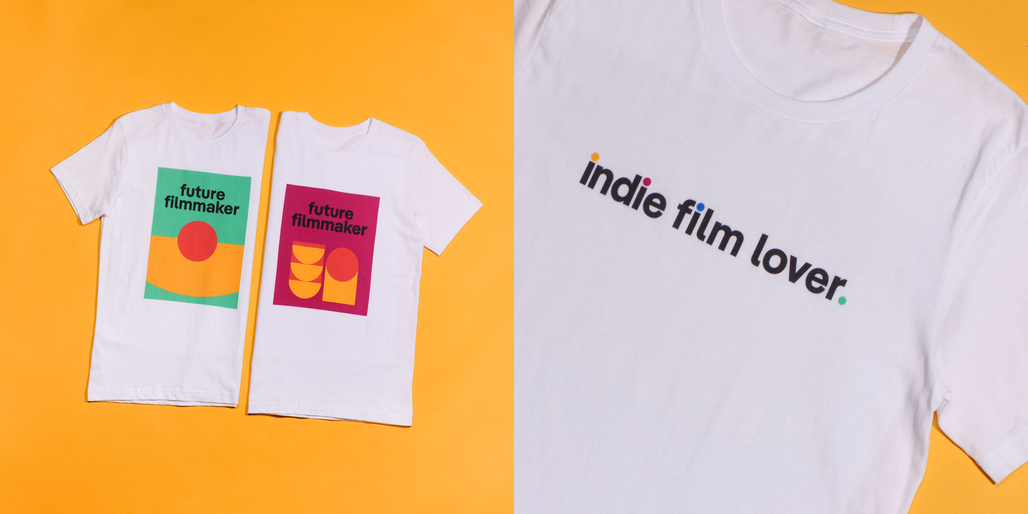 Promoting young talent and customer loyalty: The Sundance Festival Merch Shop offers a range of T-shirts, all designed with the house colors and font, Pangea.