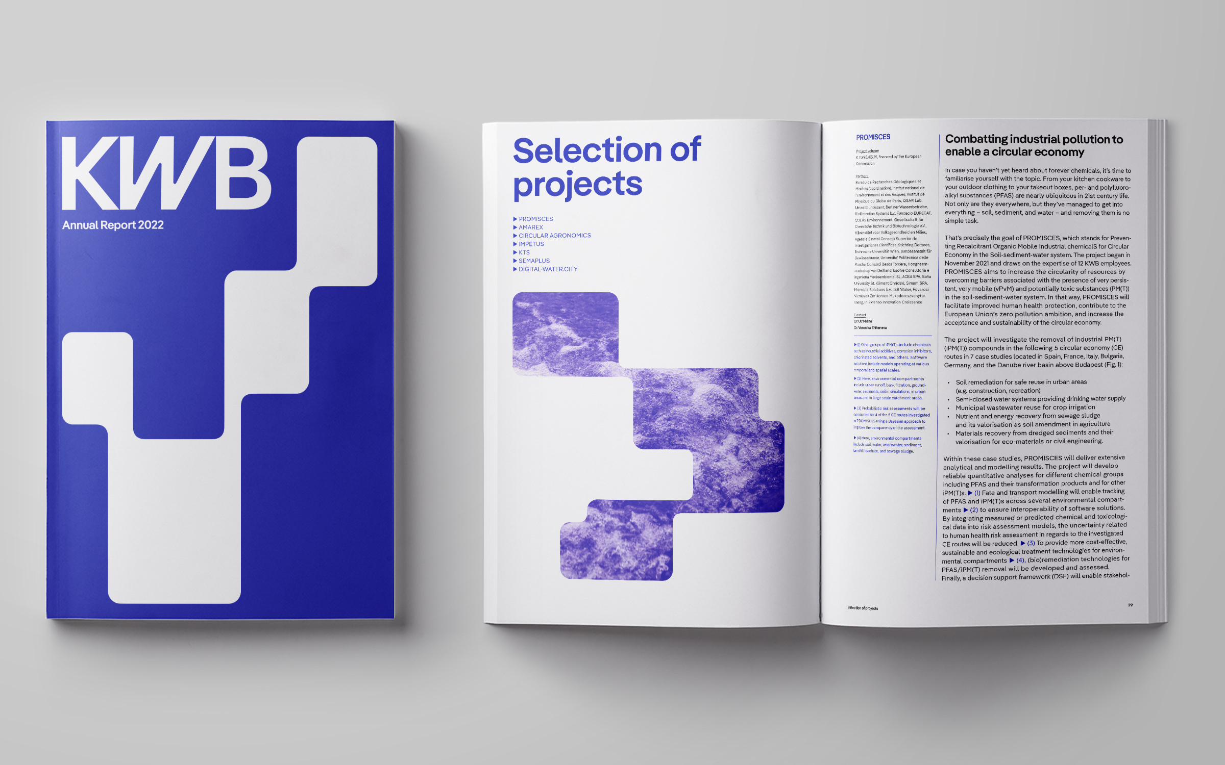 KWB’s Annual Report 2022 in the brand new design: Headline and display font is Pangea, with an exclusively-designed W and w, the text font is Pangea Text