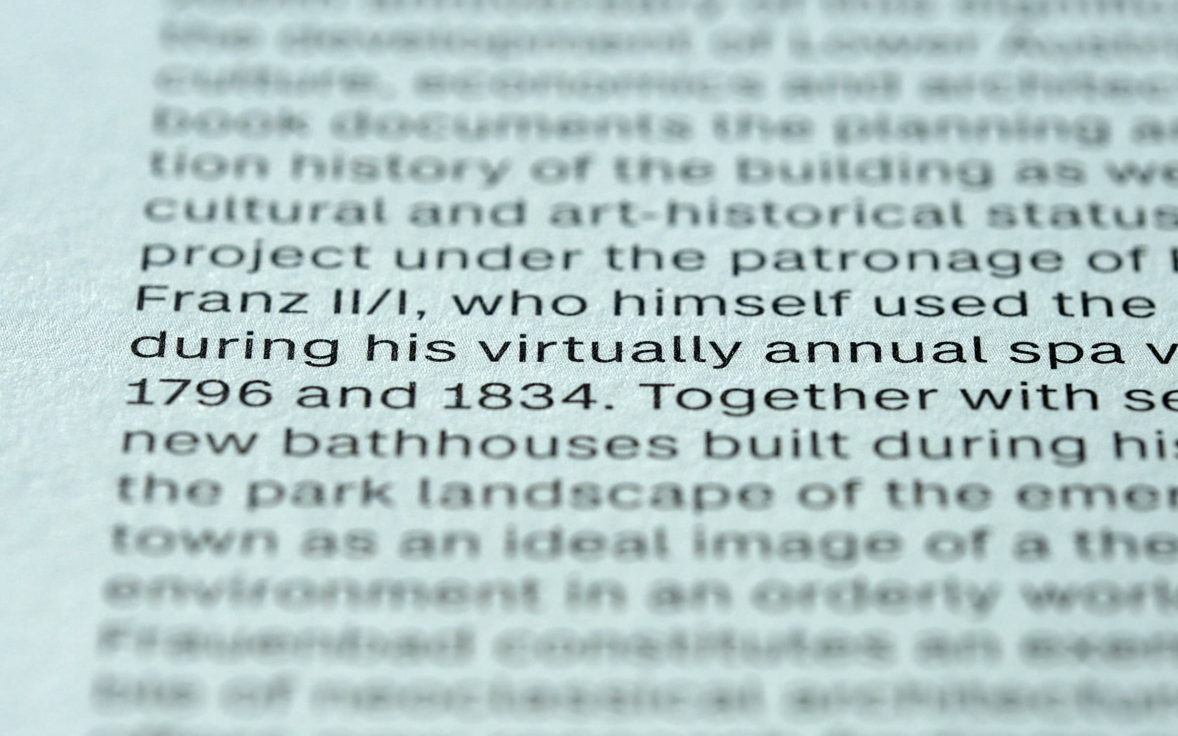 Typefaces Case Text and Nikolai in use for the catalog “200 Years of the Frauenbad – Building Culture and the Art industry in the Spa Town of Baden near Vienna”