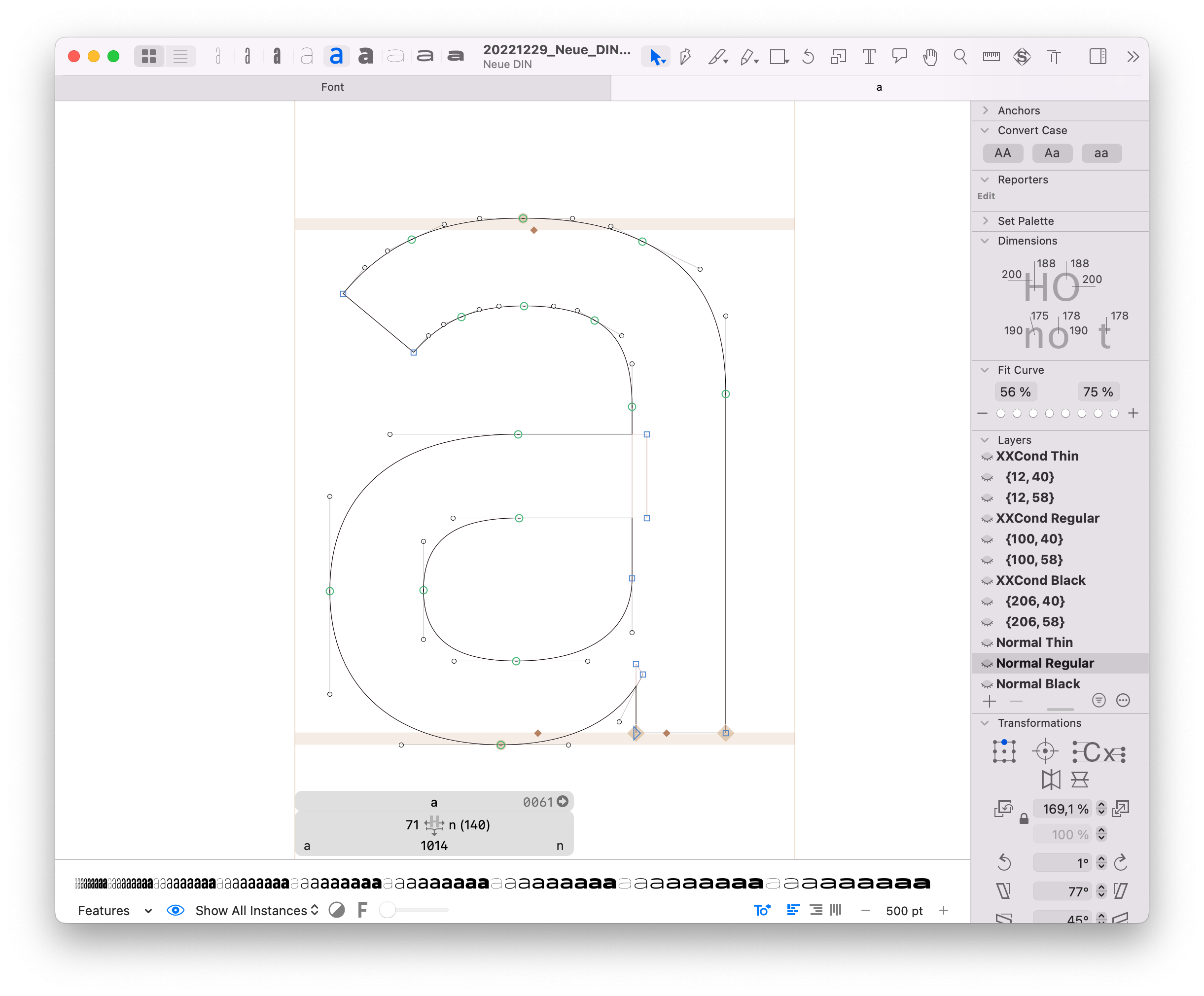 Schriftart Neue DIN – Screenshot Glyphs