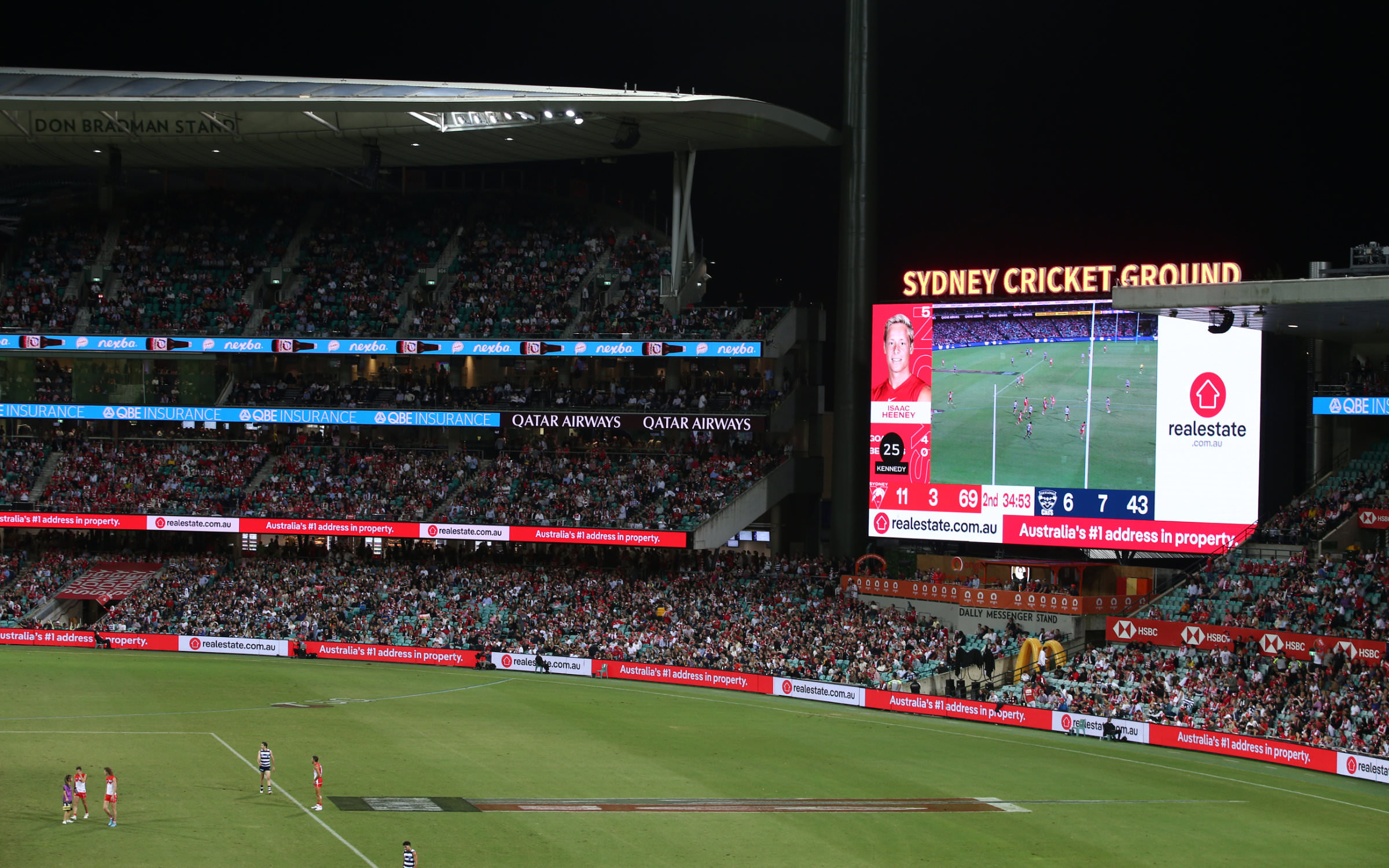 Australia’s largest real estate platform, realeastate.com.au, advertising at the Sydney Cricket Ground (Australian Rules Football: Sydney Swans vs Geelong Cats) using Pangea fonts